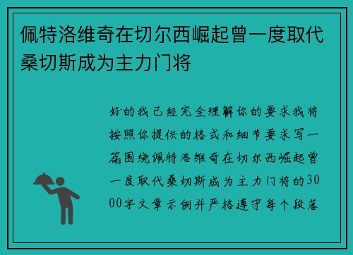 佩特洛维奇在切尔西崛起曾一度取代桑切斯成为主力门将